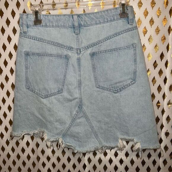 Free People We the Free light denim jean midi a line skirt distressed size 24 - Picture 4 of 5
